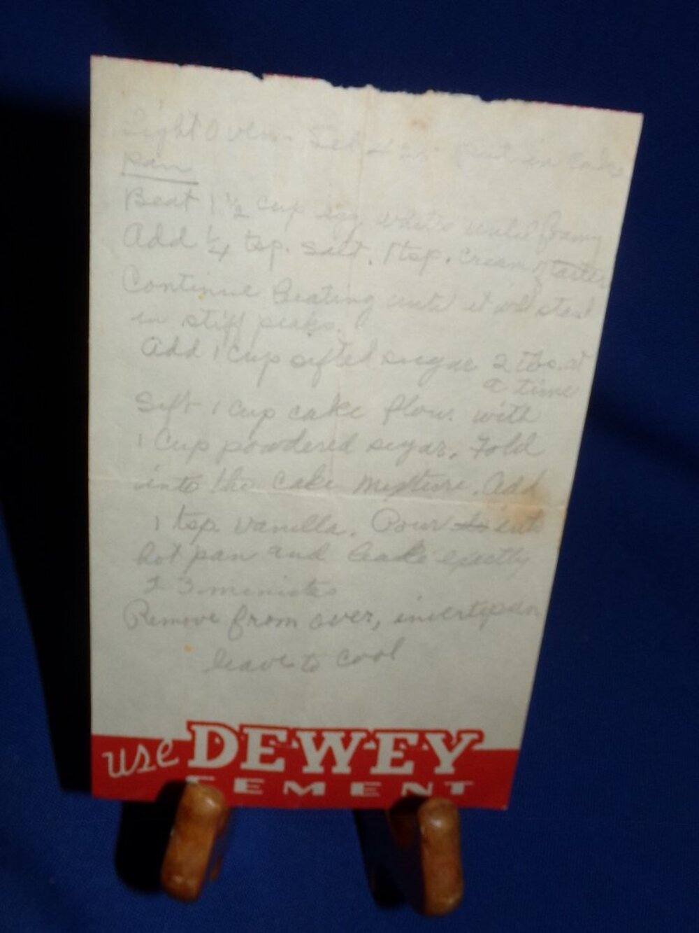 Vintage Dewey Note Pad Paper Handwritten Recipe - 1906-1965 - Dewey, Oklahoma